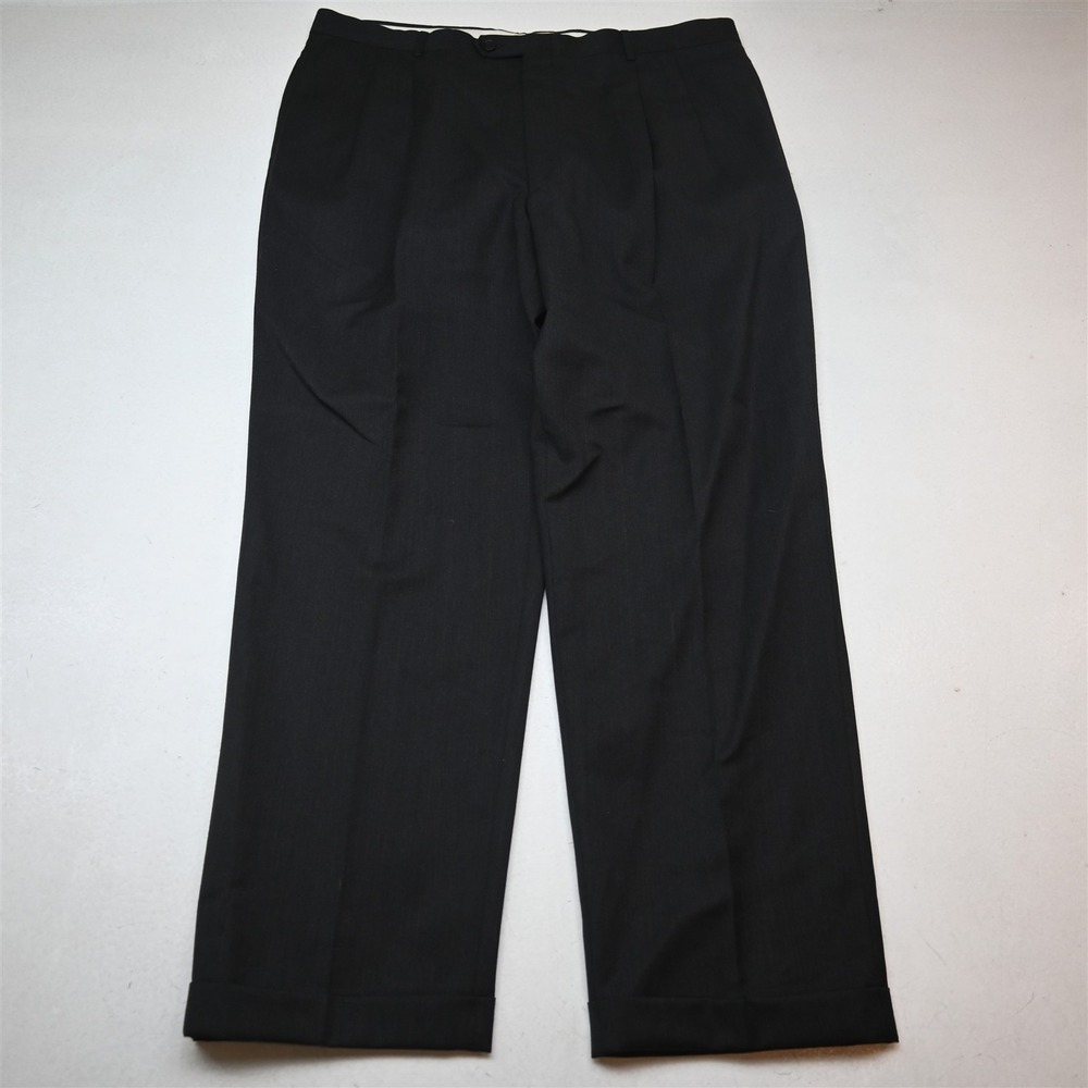 Vtg Bespoke 38x30 Gray Striped 100% Wool Pleated Cuffed Classic Dress Mens Pants